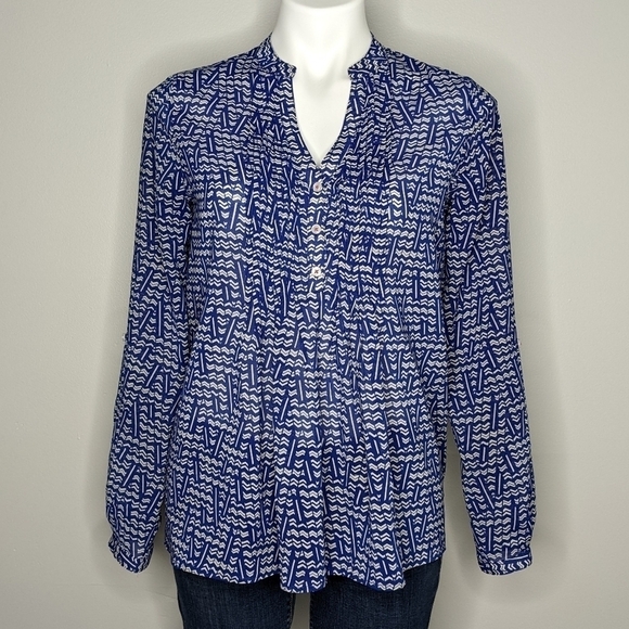 Anthro HD in Paris blue white abstract chevron blouse 2 - Picture 1 of 8
